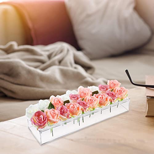 1/10 peça de vaso de flores de acrílico transparente, peça central retangular floral para mesa de ja