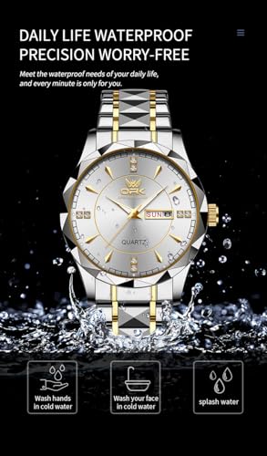 Image of OPK Watches for Men Diamond Roman Analog Mens Watches Waterproof Large Stainless Steel Men Wrist Watch Business Father Gift Watch Blue
