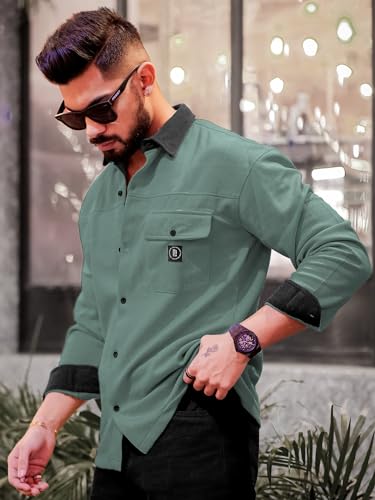 Image of Maniac Mens Solid Collared Neck Full Sleeve Biscuit and Black Cotton Shirt