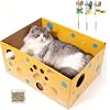 Pawise Heavy Duty Cardboard Cat Scratcher Box with 2 Refillable Scratcher Pads & Peekaboo Holes Large Cat Scratch Box for Indoor Cats + Bonus Cat Toy Wand