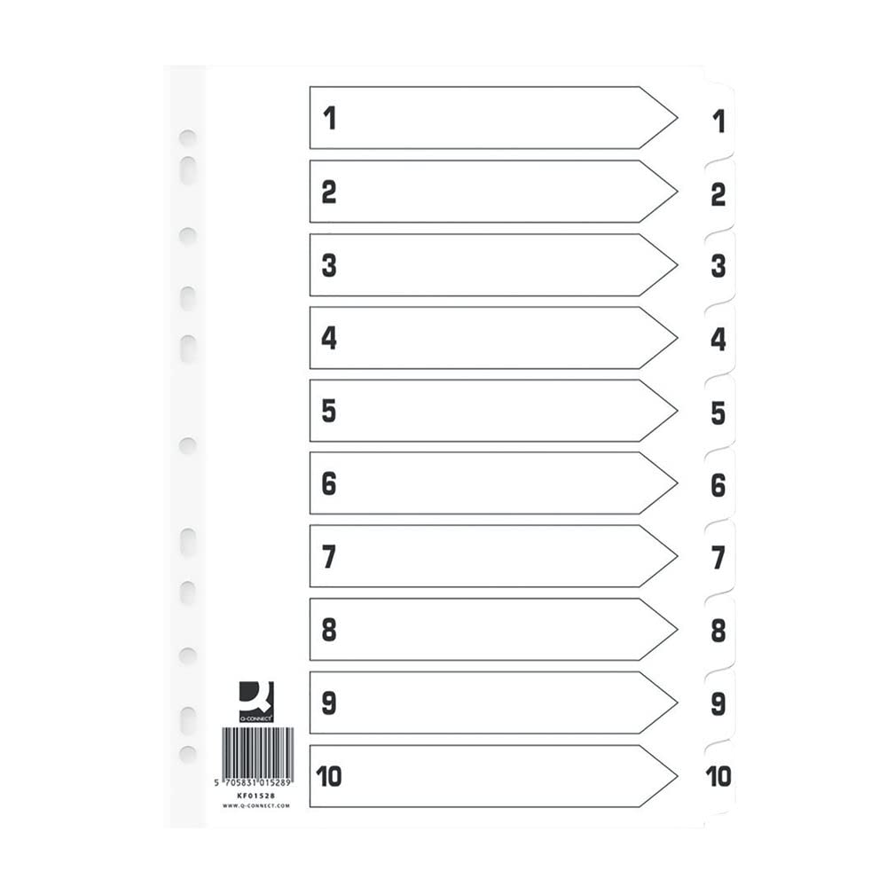 Q Connect Index 1-10 Board Reinforced White (25 Pack)