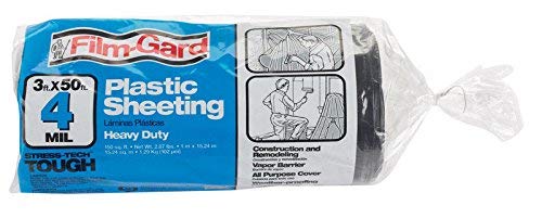 Berry Plastics Film-Gard Plastic Polyethylene Sheeting 4 Mil, Black, 3\' x 50\' Multi-Pack (6)