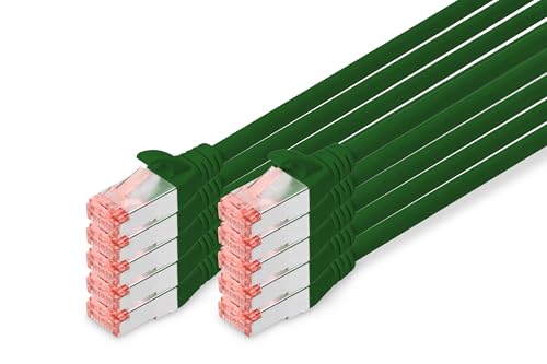 DIGITUS Câble LAN Cat 6-1m - 10 pièces - RJ45 Câble réseau - S/FTP Blindé - Compatible Cat 6A & Cat 7 - Vert