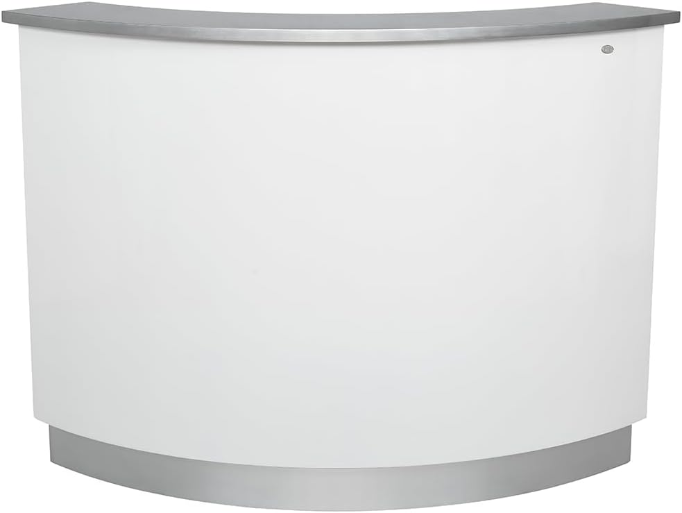 Dir LED Illuminated Curved Reception Desk, Reception Area Counter Janus Round, White Silver