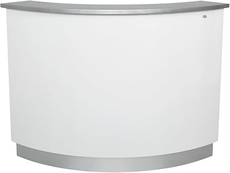 Dir LED Illuminated Curved Reception Desk, Reception Area Counter Janus Round, White Silver