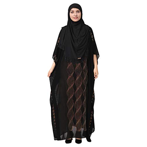 Fanteecy Women's Maxi Dress Long Sleeve Loose Plain Kaftan Party Casual Long Dresses Abaya Islamic Muslim Robe Gowns