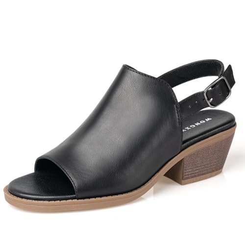 Wide Foot Heels for Women,Low Chunky Heel Sandals,Open Toe Ankle Strap Shoes,Comfortable Dress Heels