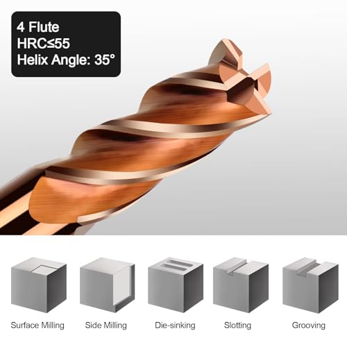 Image of End Mill, 5Pcs 1 /8 inch 3 /16 inch 1 /4 inch 5 /16 inch 3 /8 inch 4 Flute