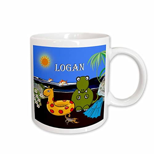 3dRose Logan - Tyrannosaurus Rex at the Beach 15oz Mug