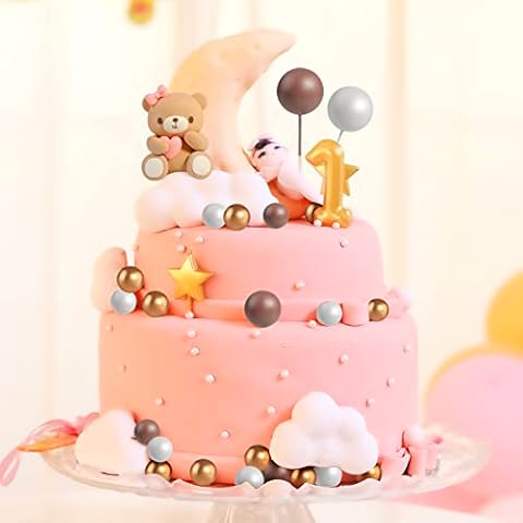 3D Bear Balls Cake Toppers Brown Teddy Bear for Baby Shower Birthday Party Wedding Anniversary Cake Decorations,28 Pcs (Pink Love Bear) Cover