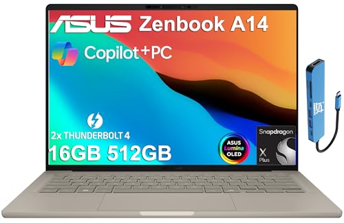 Asus Zenbook 14 Ai Business Laptop (14' Fhd+ Oled, Snapdragon X Plus (Intel I7-1355U), 16Gb 8533Mt/S, 512Gb Ssd), Copilot+ Pc, Ist Hub, Ir Webcam, 32-Hr Battery, 2X Thunderbolt 4, Win 11 Home, Ux3407
