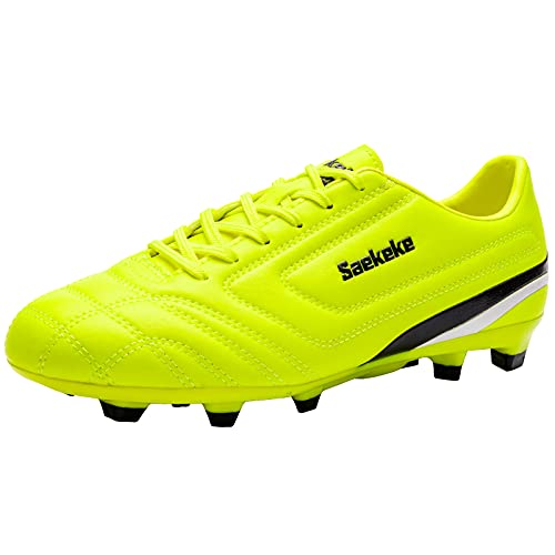 Saekeke Chaussures de football pour enfants FG Chaussures de football Garçon Fille Adolescent Soccer Chaussures d'entraînement pour pelouse normale, S2116 jaune citron Fg, 37 EU Cover