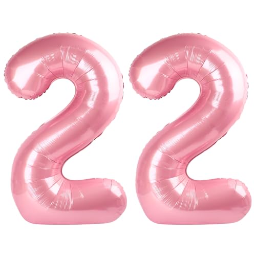 Image of Number Balloons Pearl Pink 22 Balloon 40 inch for 22 Birthday Decorations | Saturated Color, Large 40 in, With Straw & Hanging Hole, For Back-to-School Season, Wedding, Christmas, New Year, Anniversary