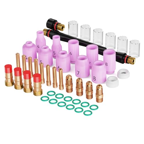 ARCCAPTAIN 49 Pcs TIG Welding Torch Accessories kit Alumina Nozzle Collets Body Stubby Gas Lens #10 Glass Cup Kit for WP-17/18/26-Black