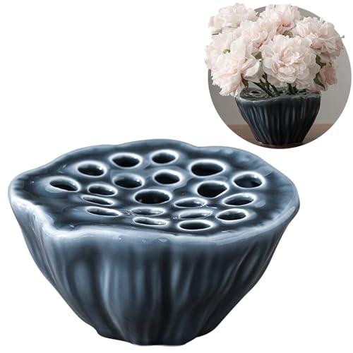 Lotus Pod Flower Arrangement Vase, Ceramic Flower Frog Pot, Ikebana Stem Holder...
