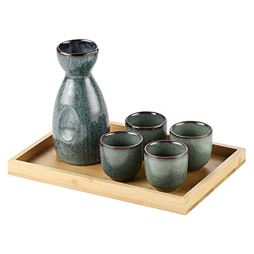 6 Piece Sake Set, Traditional Retro JapanCeramic Sake Cups Set, with 4 Sake Cups, 1 Sake Pot and 1 Tray. Elegant Design Best Gift for Family and Friends Cups