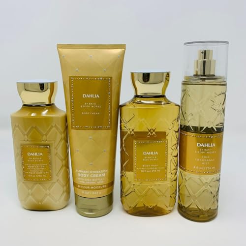 4 set DAHLIA Fine Fragrance Mist Ultimate Hydration bath Body Cream Lotion Shower Gel