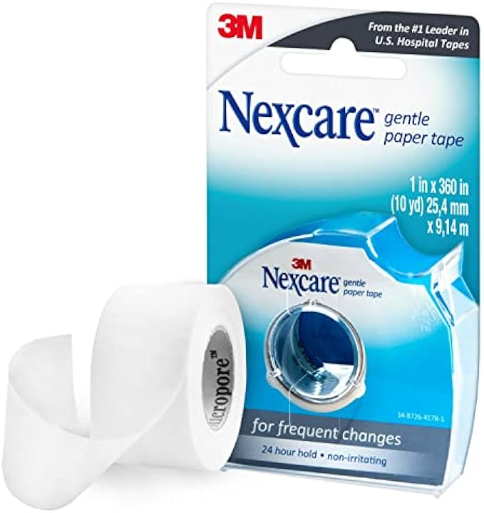 Nexcare Gentle Paper First Aid Tape with Dispenser, Ideal for Securing Gauze and Dressings, 1 in x 8 yds