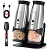 Electric Salt and Pepper Grinder Set with Safe Storage Base, Automatic Mill by Gravity,Adjustable Coarseness with LED,Larger Rechargeable Battery,Easy Filling,2 Pack Kitchen Tools