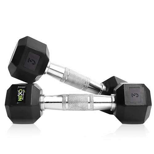 Image of NEXO Rubber Coated Hex Dumbbells for Home Gym Exercise | Workout Dumbbells Weights for Men & Women | 6kg Hex dumbbells set of 2 (3kg x 2) | Color - Black