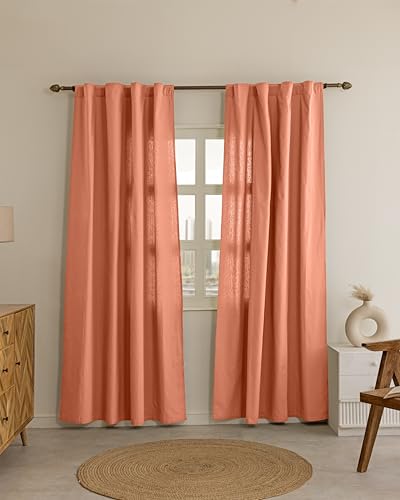 Image of THE LINEN COMPANY Solid Curtains 9 Feet Long, Duck Canvas Cotton Door Curtains, 9ft Set of 2, Peach