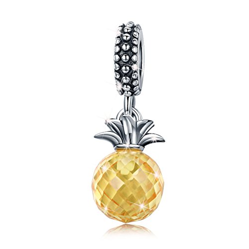 Abalorio de plata de ley 925 con piña amarilla de circonia cúbica, para pulseras y collares