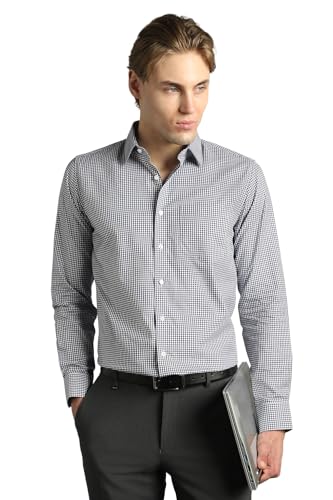 Image of Van Heusen Formal Checkered Shirt for Men| Premium Cotton| Full Sleeves| Slim Fit |Breathable Fabric