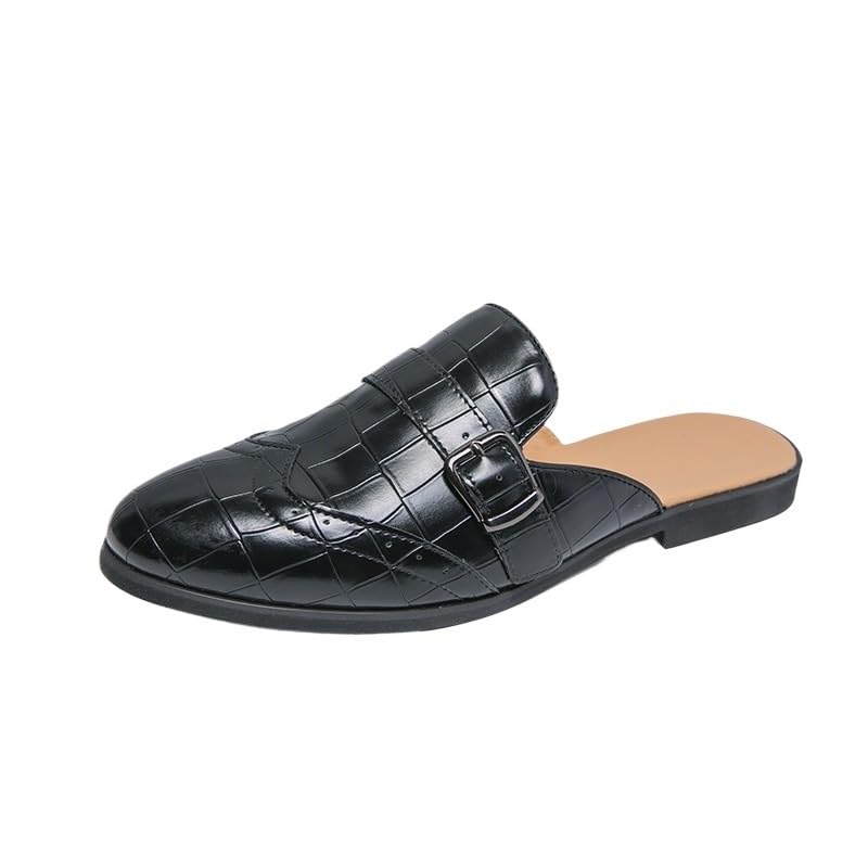 Men's Leather Loafers, Formal Business Open Back Heelless Slippers, Comfortable, Breathable, Stylish, Office Sandals