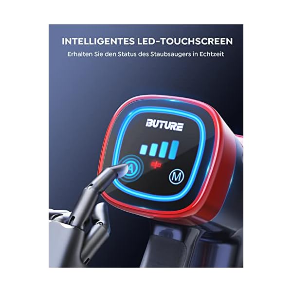 BuTure Akku Staubsauger 450W 38KPa mit Automodus,Wandmontierte Ladestation,Touchscreen,Bis zu 55 Min. Laufzeit,Leise Staubsauger Kabellos mit Anti-Tangle-Bürstenrolle für Hartböden Teppich Tierhaare – Bild 6
