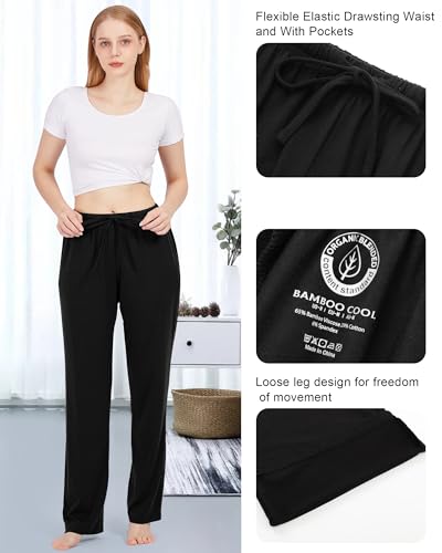 Image of BAMBOO COOL Women's Pajama Pants Comfy Lounge Sleep Bottoms with Pockets Stretch Drawstring Casual Pj Pants