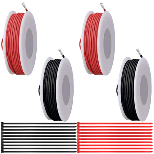 MKBKLLJY Cable eléctrico de PVC de 26 calibres, 300 V, 26 AWG, aislamiento de alambre de cobre estañado, 2 colores (rojo/negro), 5 m por cable, surtido para bricolaje electrónico