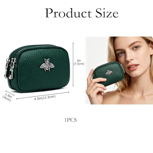 Image of Women's Coin Pouch, Mini Cute Coin Purse, Small Cash Pouch with Double Layer Organization, Compact Handbag Storage, Dark Green, 11.5x4x7.5 cm