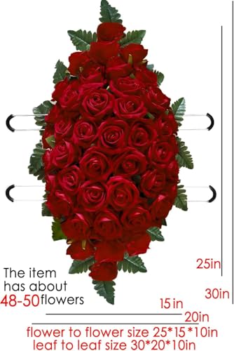 Artificial Roses Cemetery Flowers Outdoor Grave Decorations - Realistic - Saddle Arrangement for Headstone,Tombstone Memorial Decorations,Easy Fit (Red) image 1