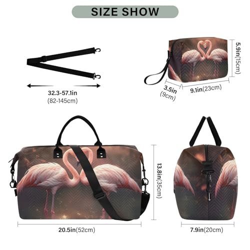 Large Travel Duffel Bag, Flamingo Romantic Sports Tote Gym Bag, Shoulder Weekender Overnight Bag for Women Men, Carry On Luggage with Toiletry Bags3