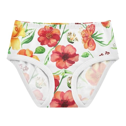Red Yellow Flowers White Toddler Girls Underwear 2t Cotton Panties Little Girl Animals Briefs Girls Undies