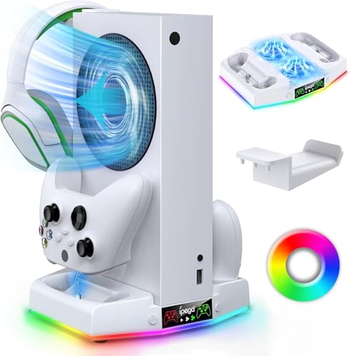 Base Cooler para Xbox Series S com Iluminação RGB, Refrigeração Eficiente, Carregamento Duplo e Bate