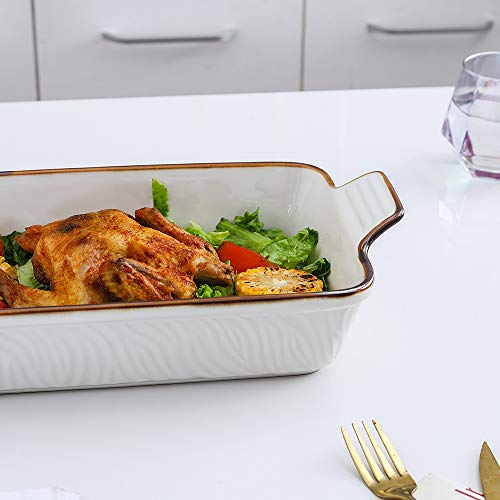 Koov Bakeware Set, Ceramic Baking Dish Set, Rectangular Casserole Dish Set, Lasagna Pans For Cooking, Cake Dinner, Kitchen, 9 X 13 Inches, Texture Series 3-Piece (White) #TOP6