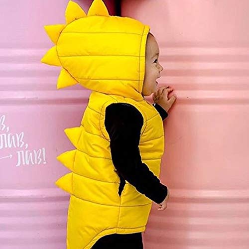 Canis Toddler Baby Boy Girls Vest Coat Sleeveless 3D Dinosaur Zip Hooded Jacket Kids Winter Waistcoat Outwear(Yellow, 1T)