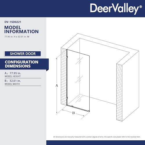 Image of DeerValley 32 inchx78 inch Frameless Shower Glass Panel, 3 /8'' (10mm) Fixed Glass Shower Panel, Tempered Glass Door, Bathroom Shower Screen with Hardware (Brushed Gold)