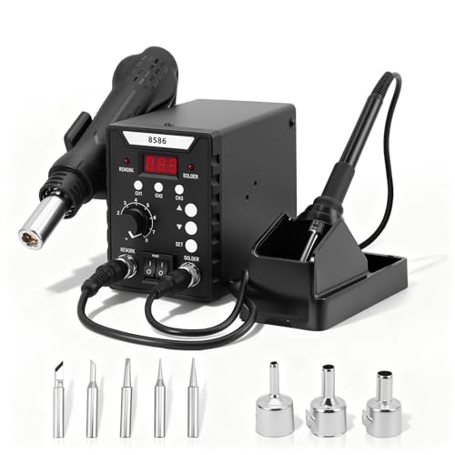 Estacion de Soldadura, 2 en 1 Soldador Aire Caliente y Soldador Estaño con Control de Temperatura Preciso, Pantalla LED, Estacion Soldadura para Electrónicos, Proyectos de bricolaje, Reparación