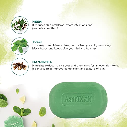 Image of SSCPL From Nature With Love Herbals Azardian Soap with Neem, Tulsi, & Manjistha Promotes Healthy & Glowing Skin, Deep Moisturization, Pollution Protection (100g x 4)