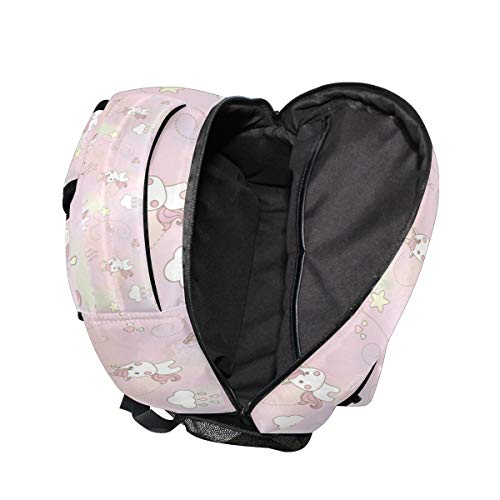 Sac à dos licorne noir grand format avec poches multiples et motif étoile arc-en-ciel
