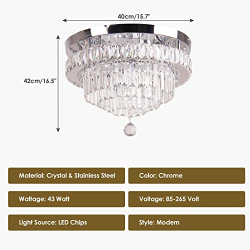 Frixchur Modern Chandeliers Led Crystal Ceiling Light Fixture Round 5 Tier Raindrop Chandelier For Dining Room Bedroom,Dia 15.7", 6500 K #TOP1