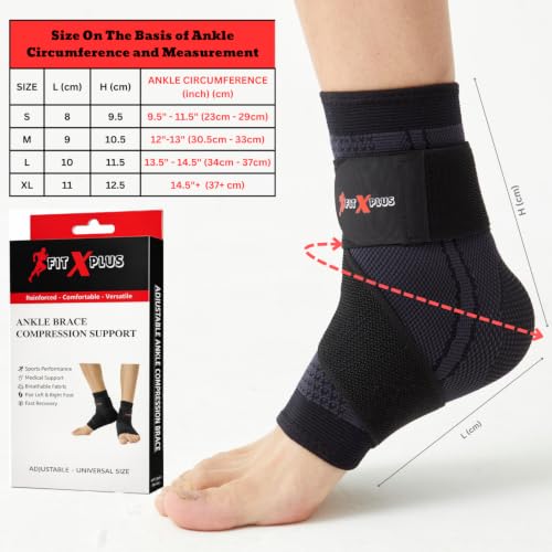Image of FIT-X-PLUS Large Ankle Brace for Men & Women (Pair) - Compression Ankle Support Sleeve for Sports, Running, Gym, Walking, Workout, Basketball & Daily Activities (Black)