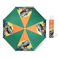 Decalsweet Dinosaur Roaring Compact Travel Folding Umbrella-Strong Windproof Automatic Umbrella with Reflective Strip-Lightweight Anti-UV Folding Umbrella for Boys Kids