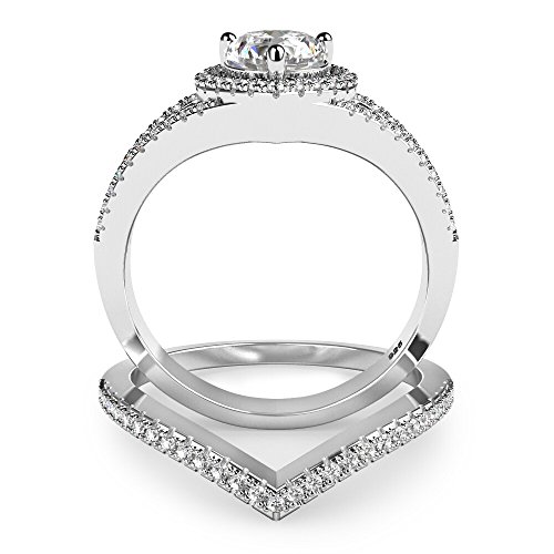 Metal Factory Sterling Silver 925 Cubic Zirconia CZ Heart Engagement Wedding Band Ring 2Pc Set2