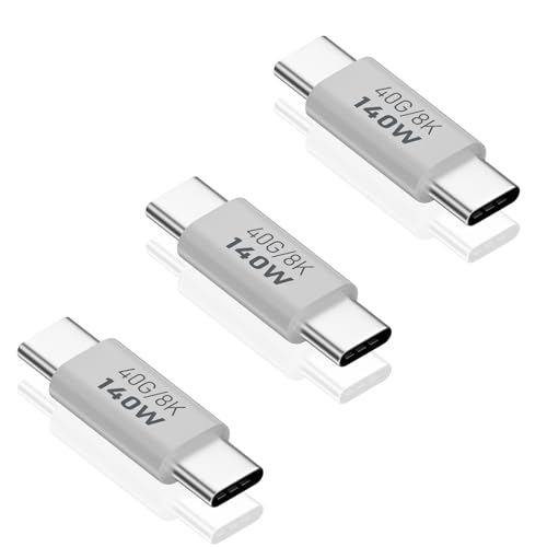 Poyiccot 140W USB C Male to Male Adapter 3Pack, 40Gbps 8K USB C Adapter, USB 3.1 Transmission Type C to Type C Male to Male Data and Charging Connector Compatible with iPad, MacBook Pro, Phones