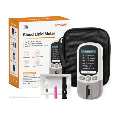 YOYOVIVA 5 in 1 Portable Cholesterol Lipid Test Meter Kit for Total Cholesterol HDL LDL Triglycerides TC/HDL Ratio Easy to Home Use with 5 Pcs Strips Lancets Droppers