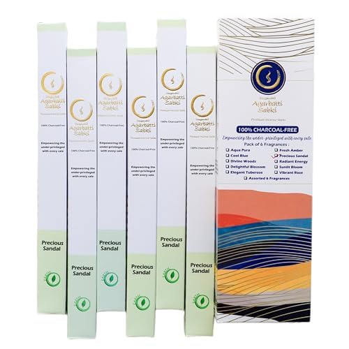 Incense Sticks Agarbatti Sabki - Pack of 6-120 Sticks, Premium, Charcoal-Free, Meditation Chakra Reiki Yoga, Relaxation Spiritual Healing Stress Relief, Elements of Nature (Precious Sandal)