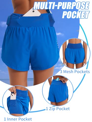 Monbessi Sporthose Damen Kurz mit Taschen Running Shorts High Waist Badeshorts Damen Sommer Tennishose für Yoga, Jogging, Training, Golf – Bild 4